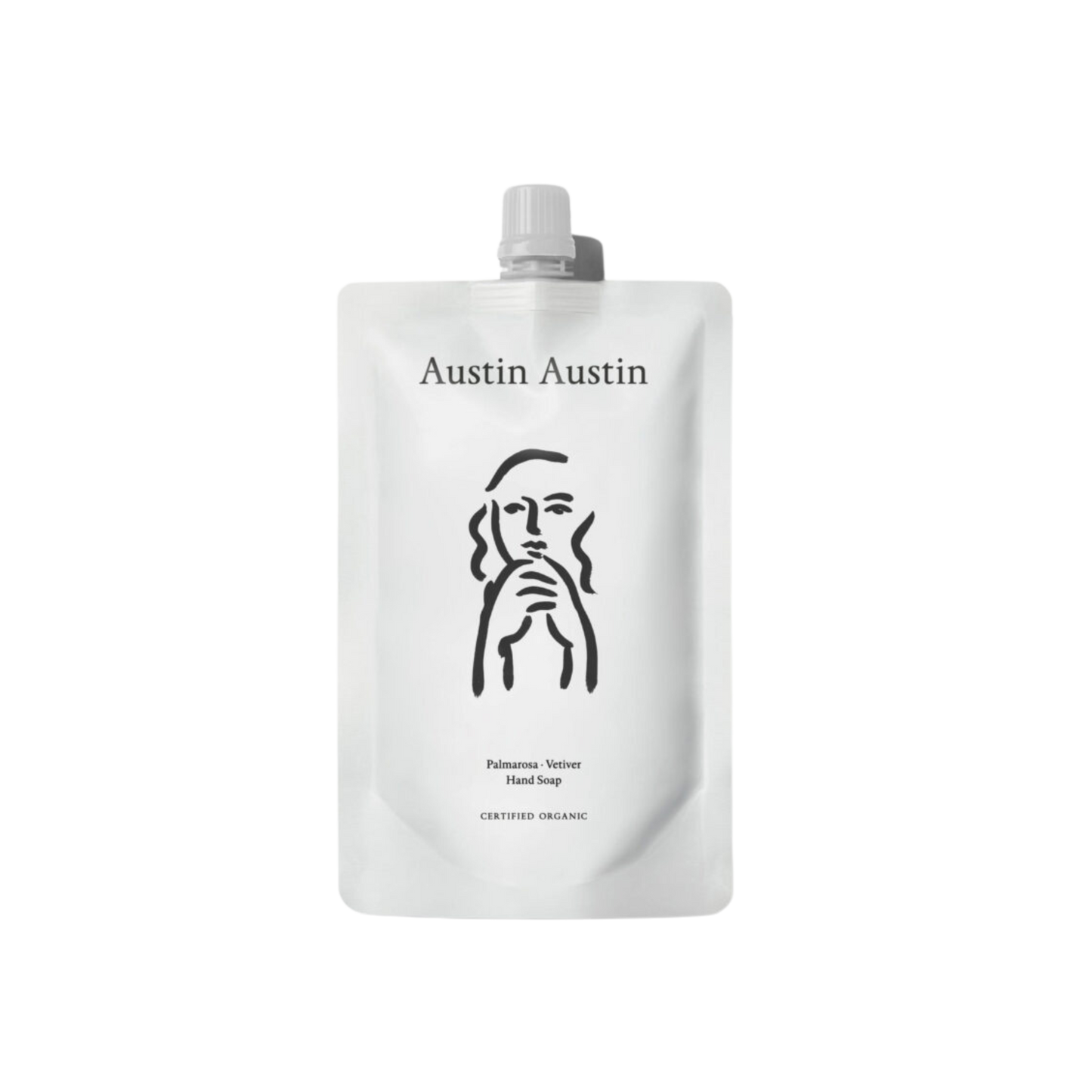 White refill pouch of Hand Soap with 'Austin Austin' branding
