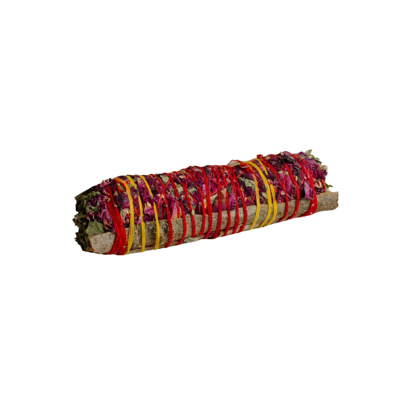 Rolled sage with colorful ribbons on a white background