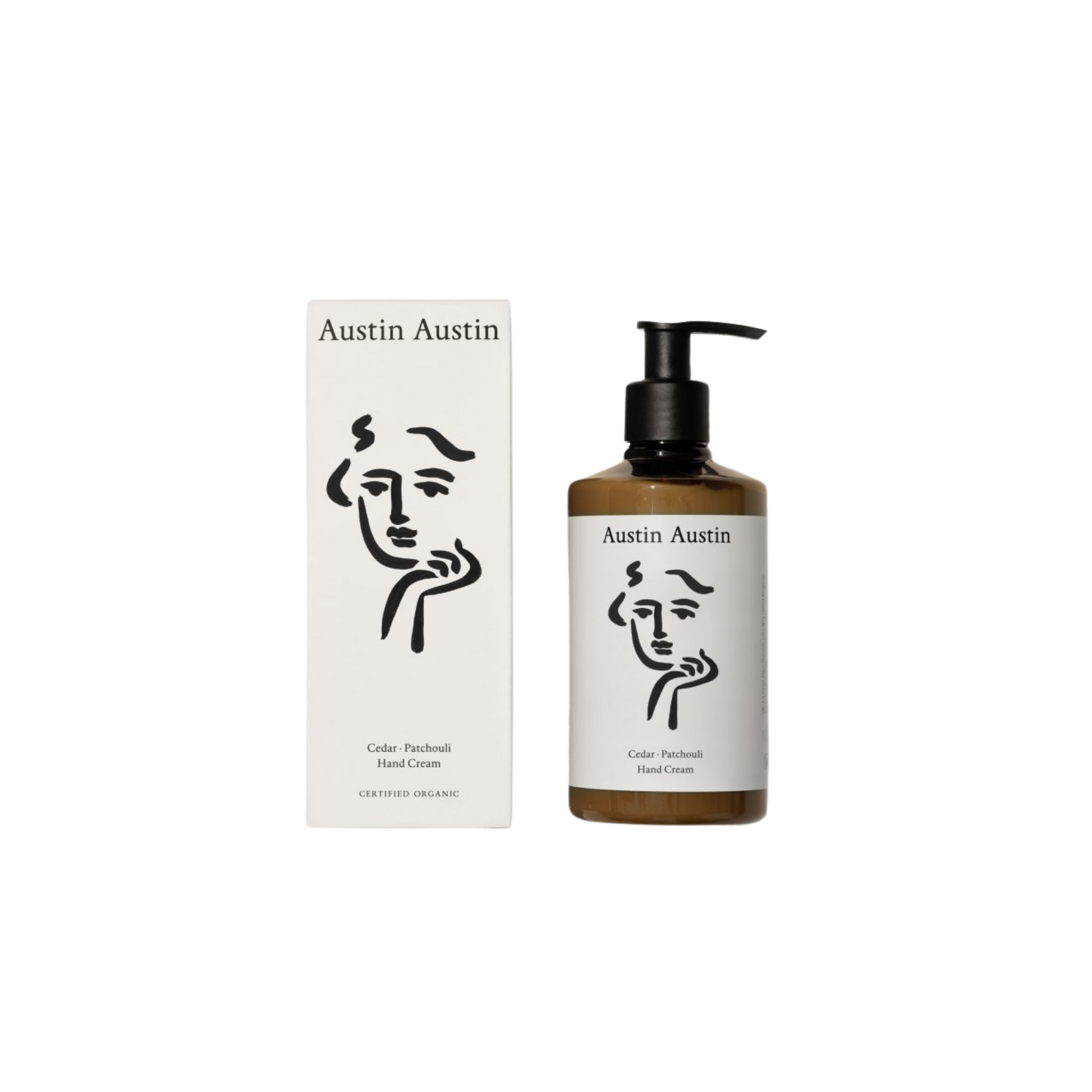 bottle of austin austin cedar patchouli hand cream on transparent background