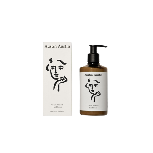 bottle of austin austin cedar patchouli hand cream on transparent background