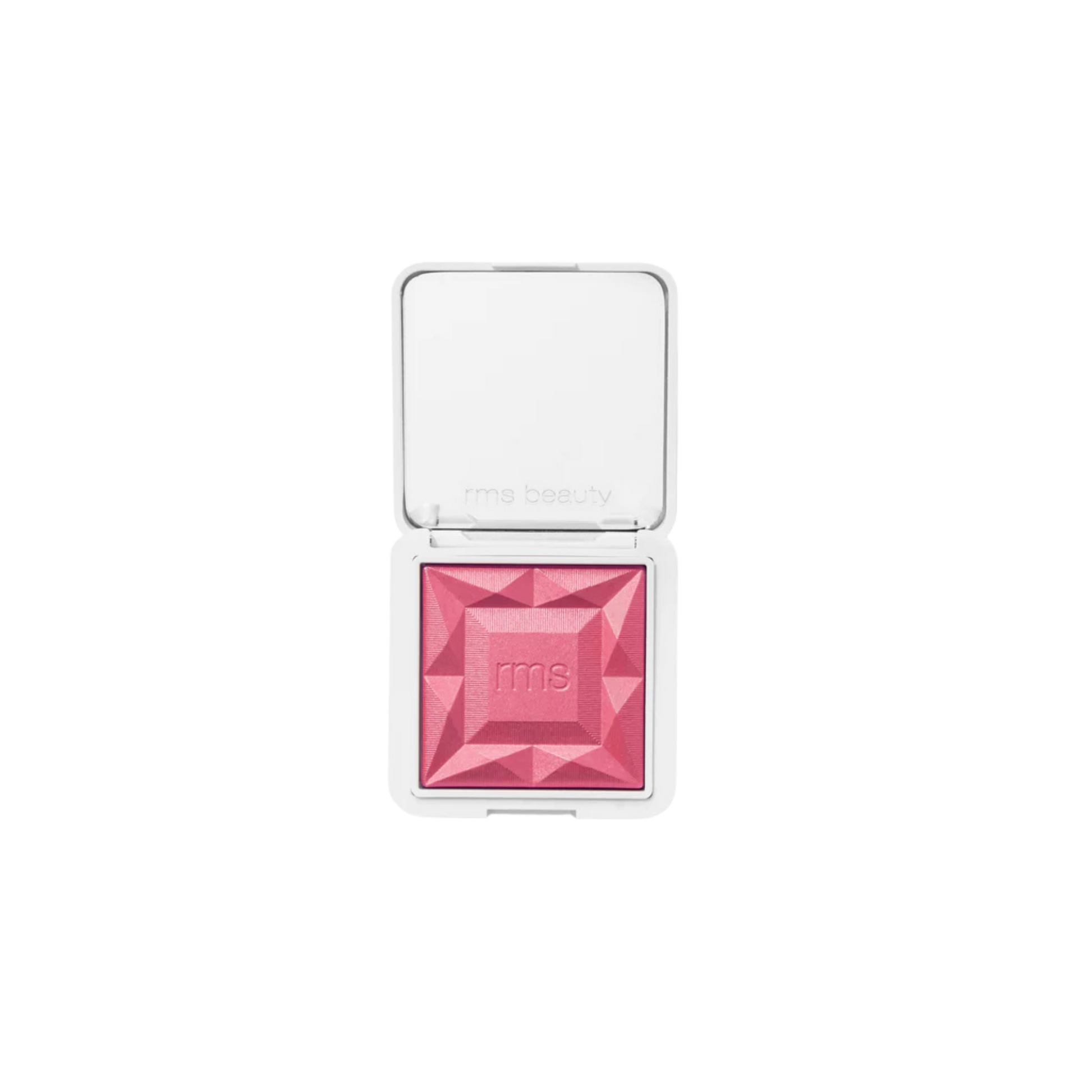 RMS Beauty diamond-shaped pink blush compact shown open against a plain white background.