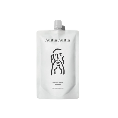 White refill pouch of Hand Soap with 'Austin Austin' branding 