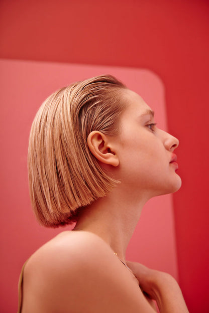 Glasshouse salon clean cut bob on hair model with gelled roots