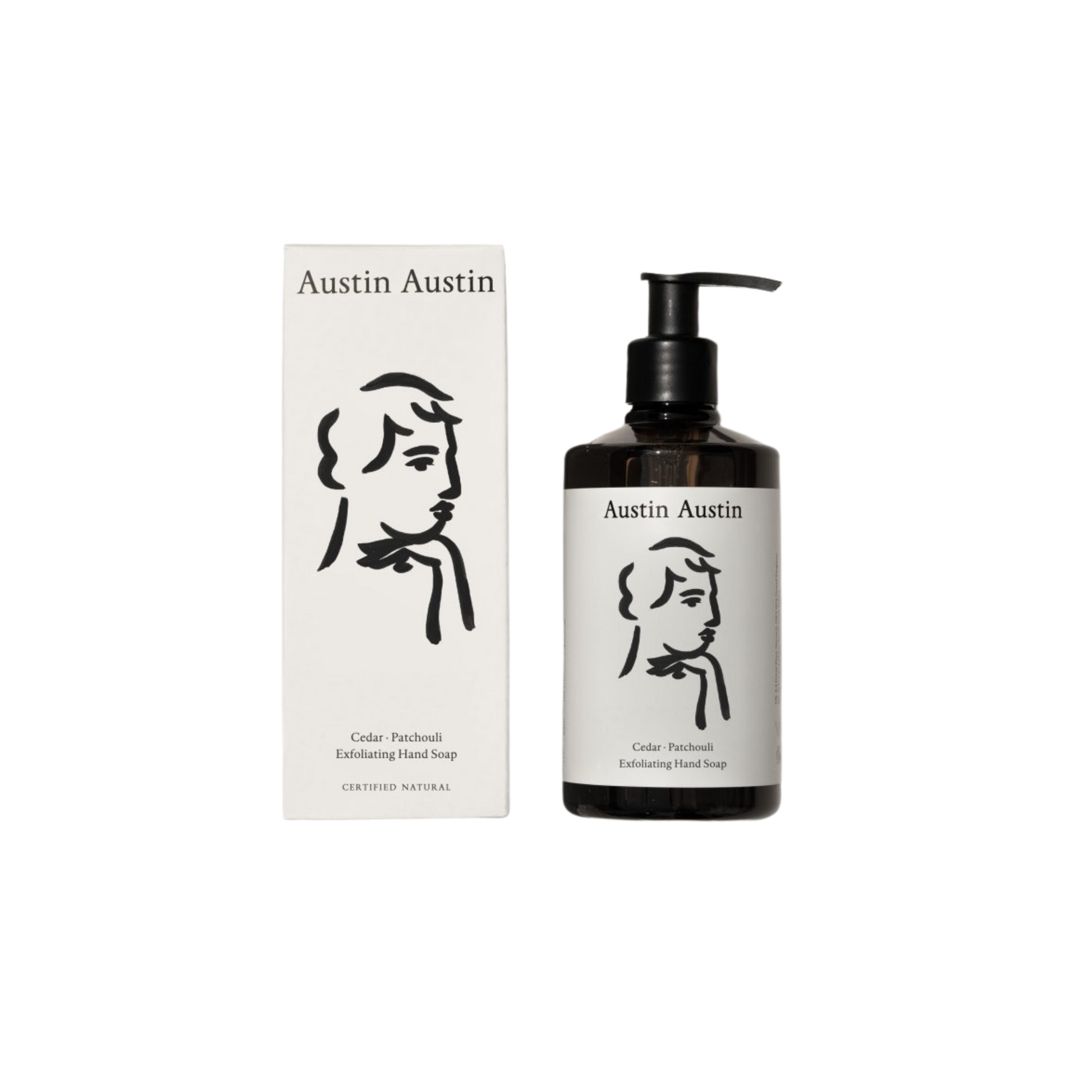 Austin Austin hand soap bottle and packaging on a white background