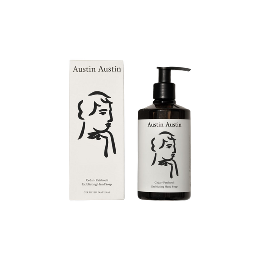 Austin Austin hand soap bottle and packaging on a white background