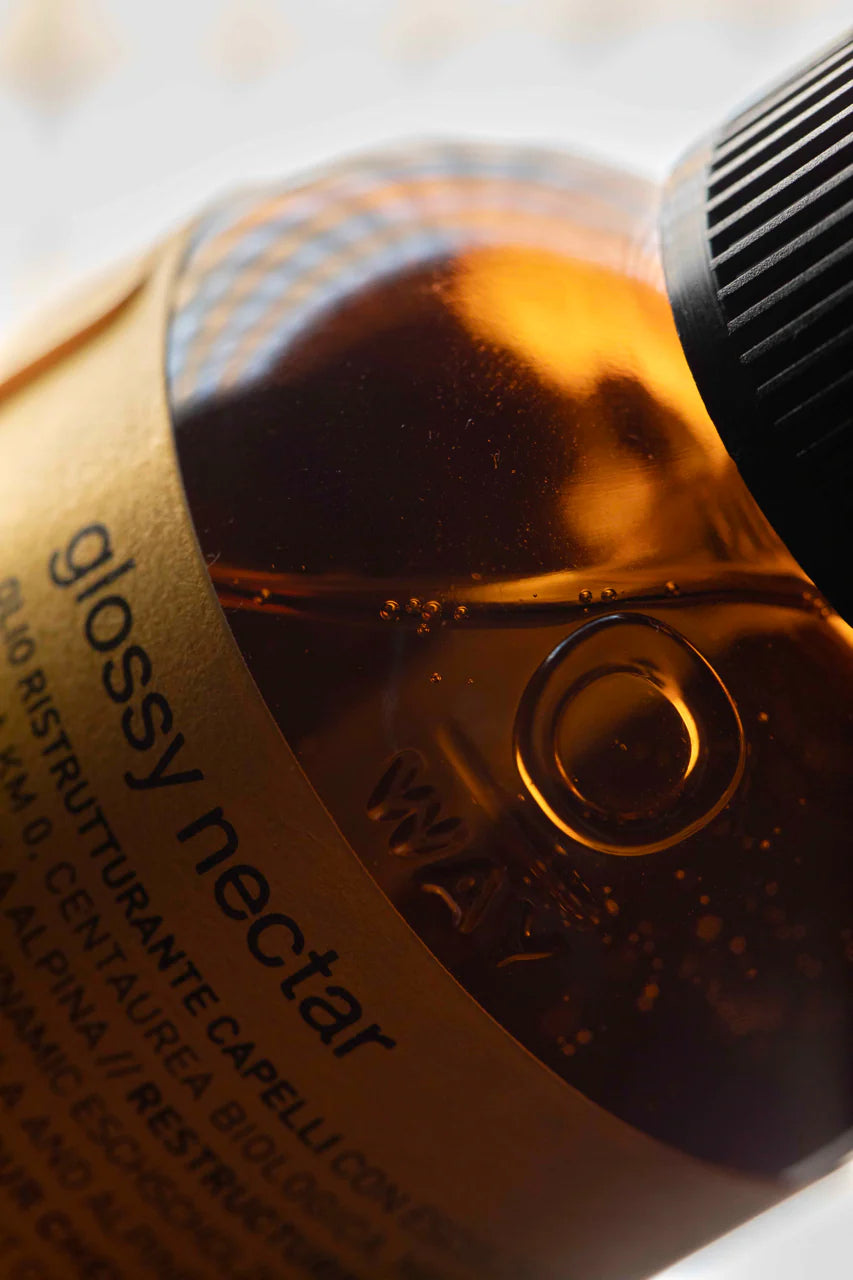 Oway Glossy Nectar 160ml amber glass bottle with pump dispenser