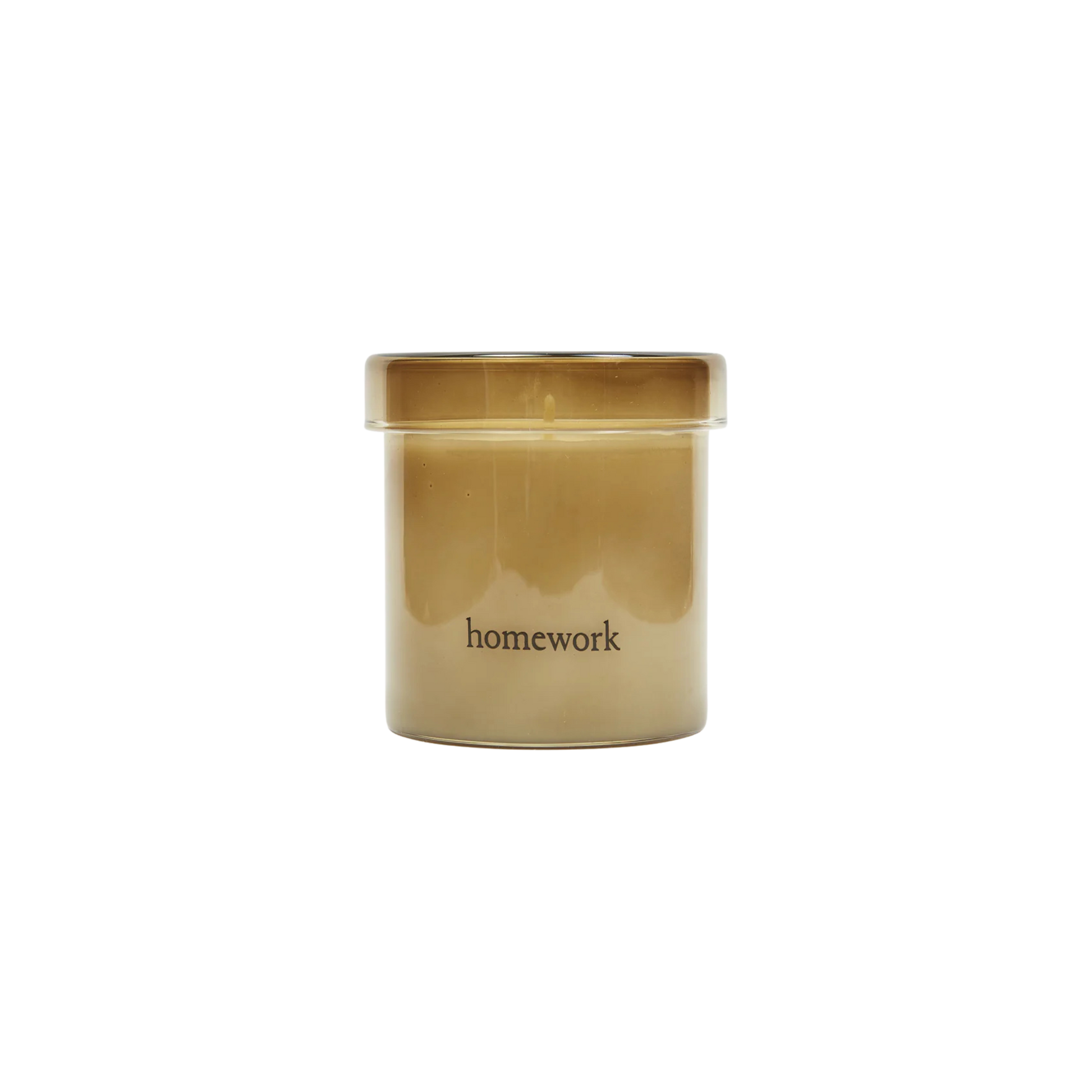 Jar labeled 'homework' with a gold lid on a white background