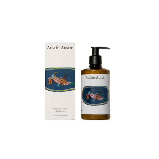 Limited Edition Austin Austin hand cream bottle and packaging on a white background