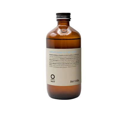 A bottle of Sebum Balance Hair Bath by Oway, a purifying shampoo designed to regulate sebum production.