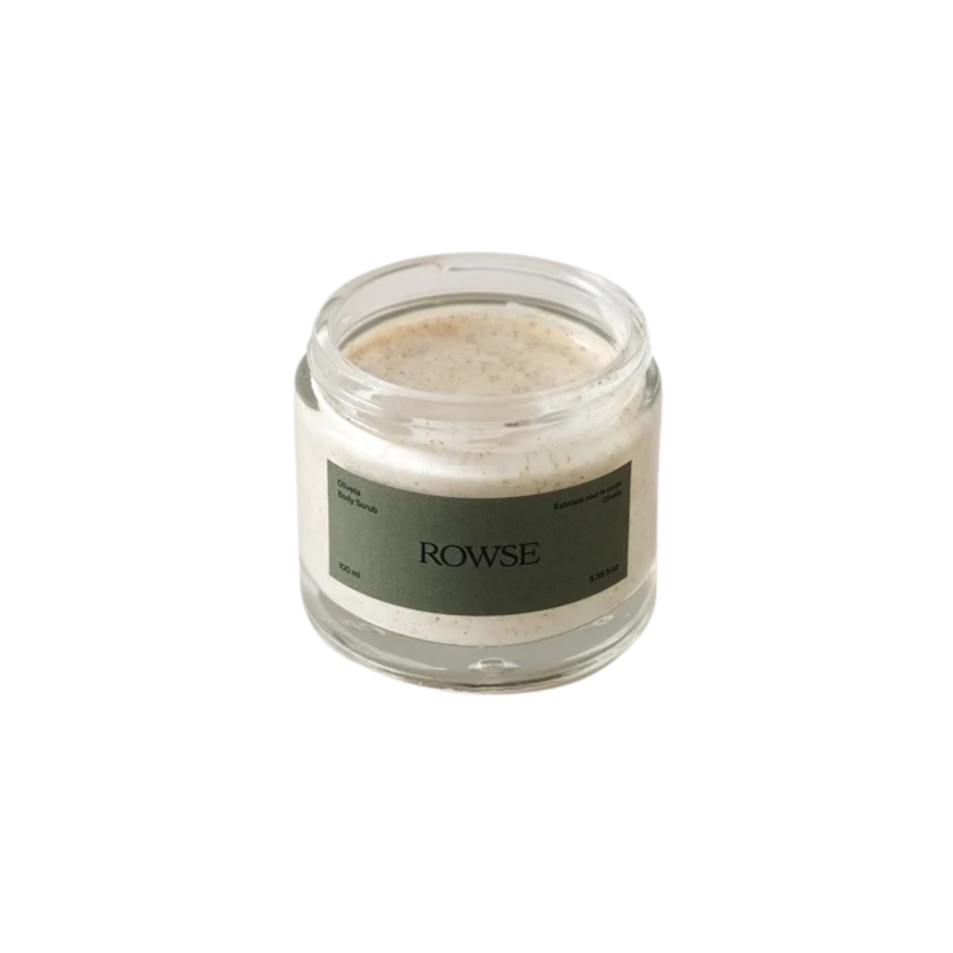 Jar of cream with a green label on a white background
