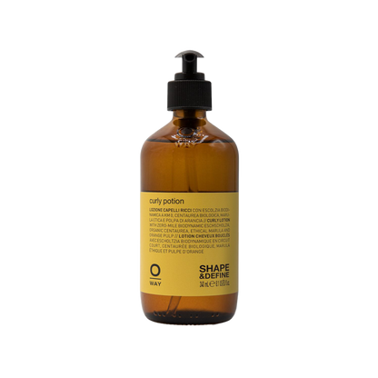Oway Curly Potion amber glass bottle with pump dispenser