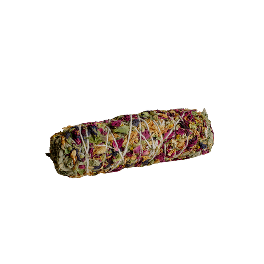 Colorful smudge stick with white string on a white background
