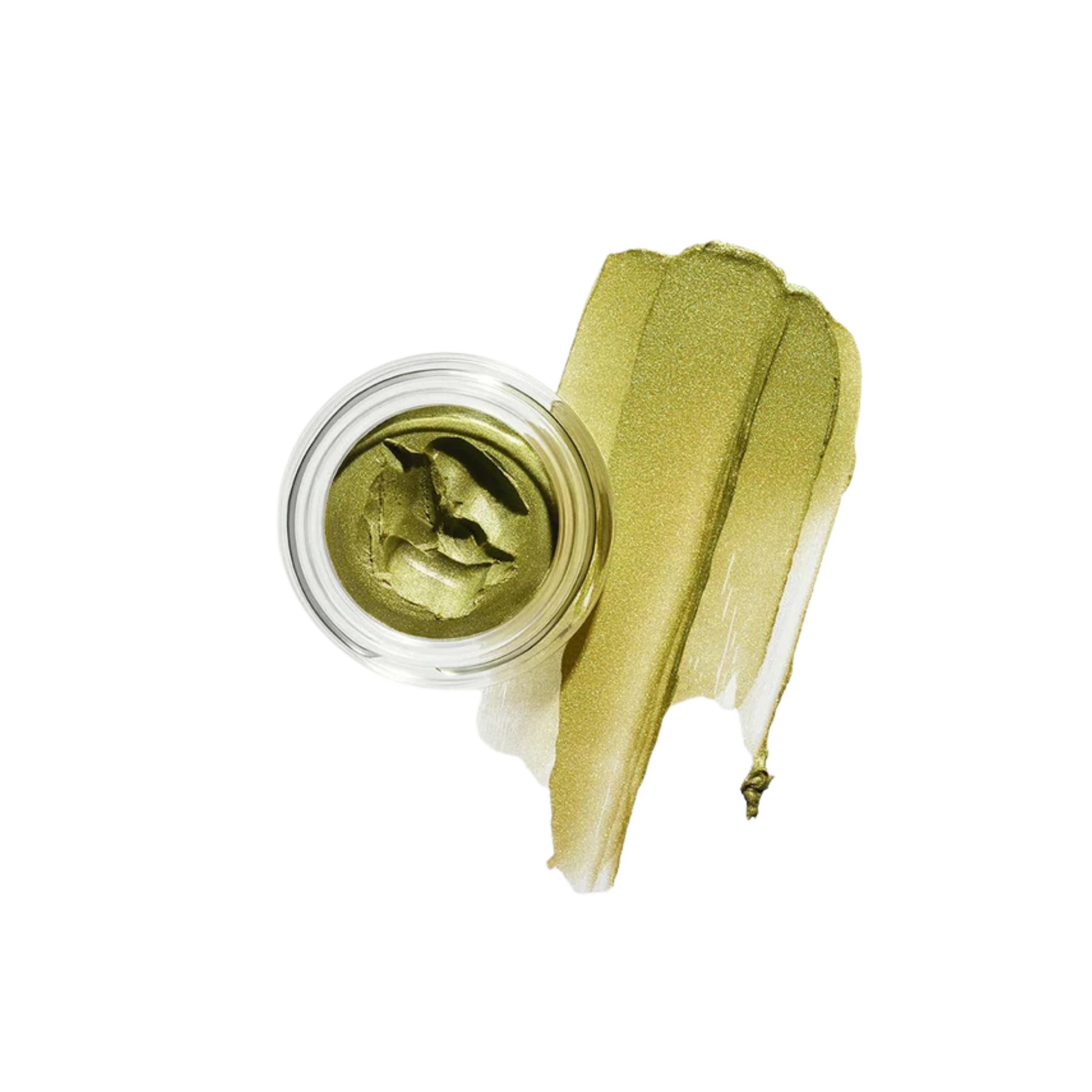 Green cosmetic product with a applicator on a white background