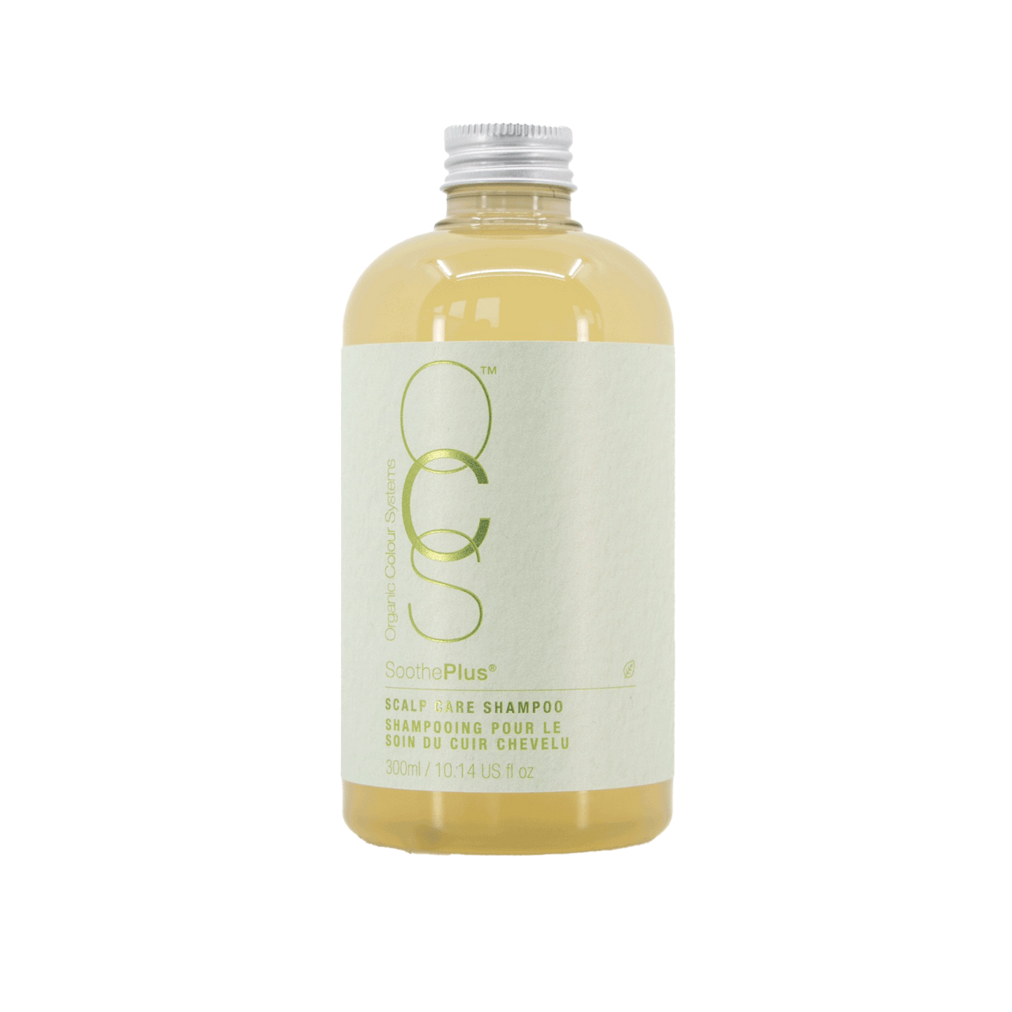 A bottle of Soothe Plus Scalp Care Shampoo by Organic Colour Systems, with a capacity of 300ml.