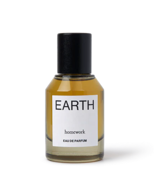 Bottle of 'Earth' perfume by Homework on a white background