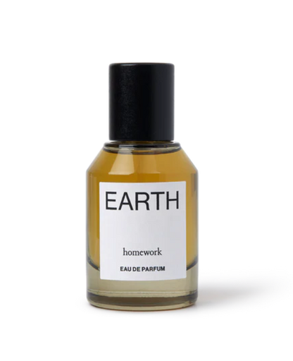 Bottle of 'Earth' perfume by Homework on a white background