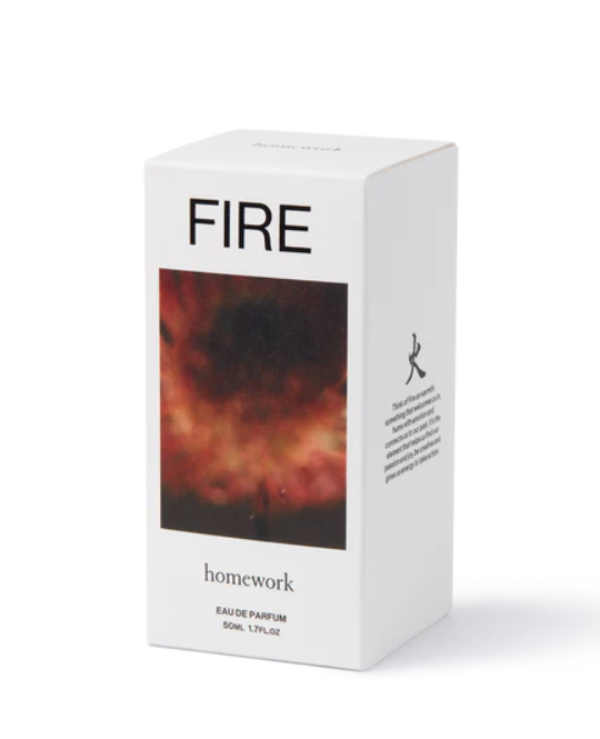 White box with 'FIRE' branding and image of a dark red and orange sky on a white background