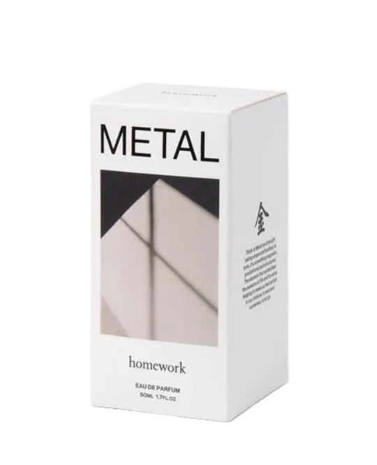 White box with 'METAL' and 'homework' text on a white background