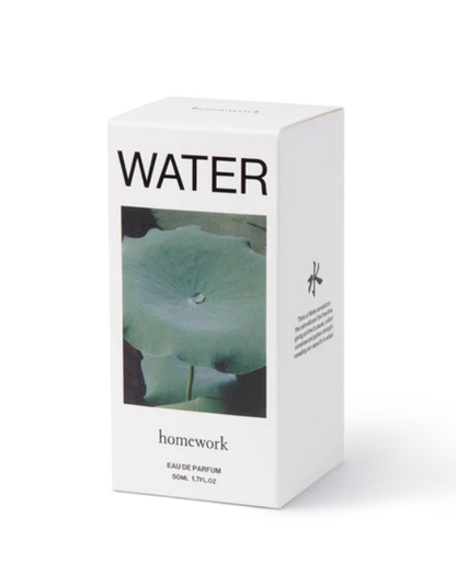 White box with 'WATER' text and a green leaf design on a white background