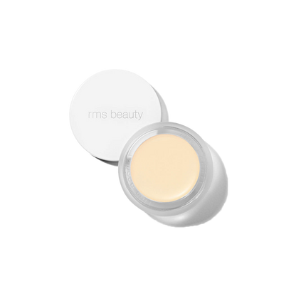 RMS Beauty UnCover-Up cream concealer in shade 000 lightest alabaster in clear glass jar with white lid on transparent background