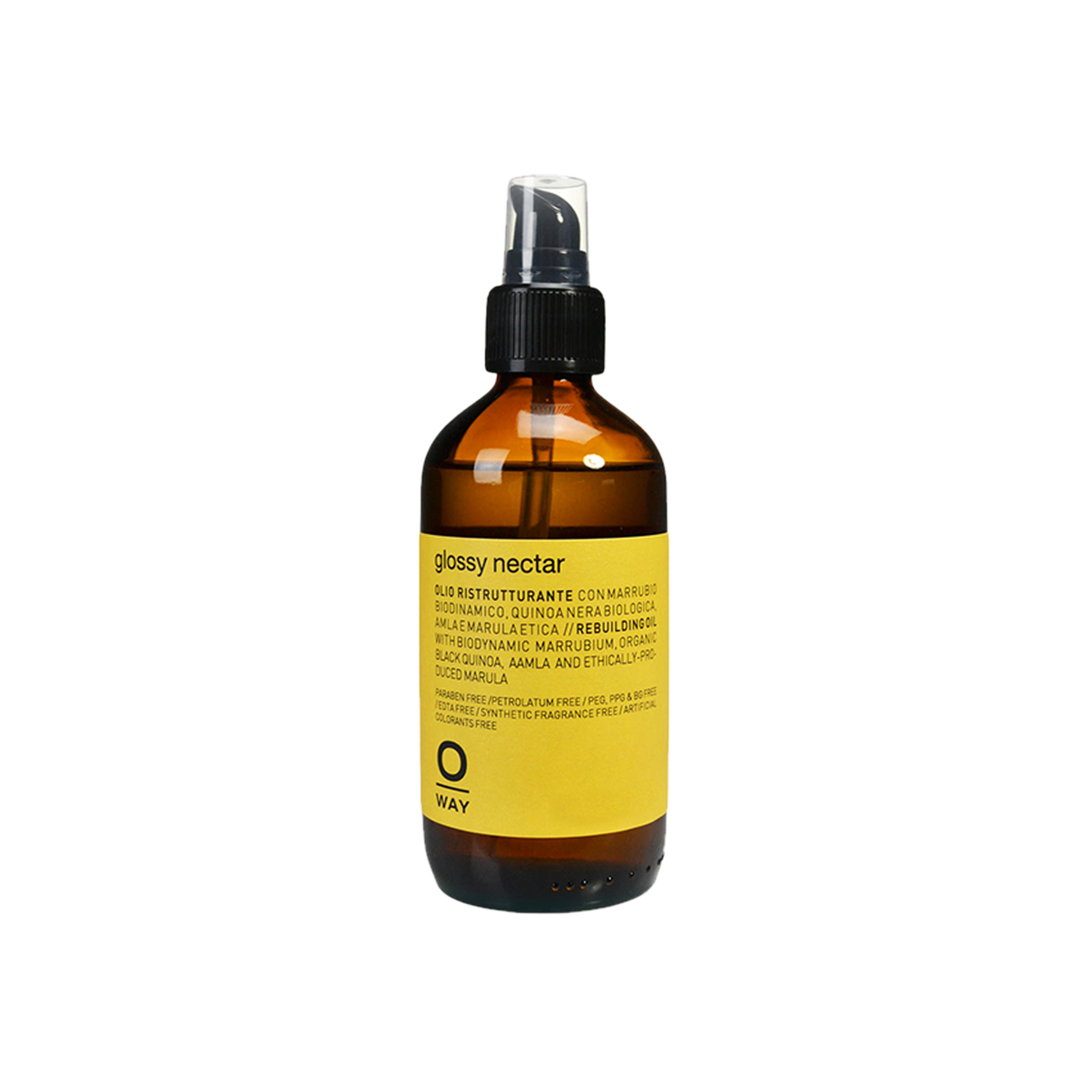 Oway Glossy Nectar 160ml amber glass bottle with pump dispenser