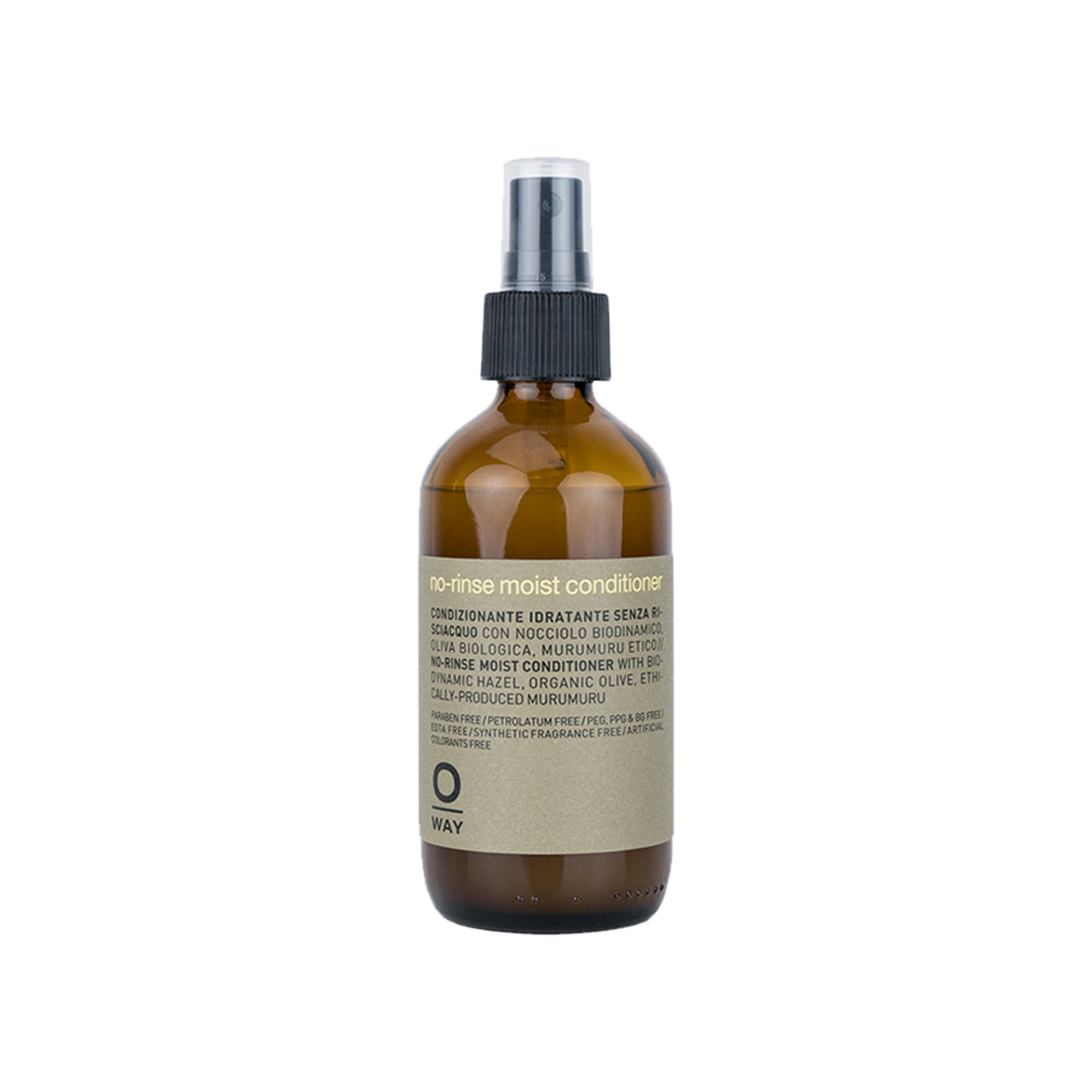 A spray bottle of Oway No-Rinse Moisturising Conditioner with organic and biodynamic ingredients.